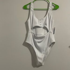 Open front bathing suit.